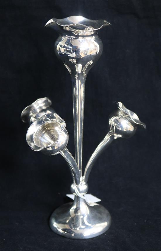 An Edwardian silver epergne with four receivers, Colen Hewer Cheshire, Chester, 1909, 26cm.